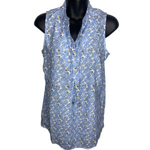 Simply Noelle Women's XS Light Blue Sleeveless Blouse Mock Collar Front Tie
